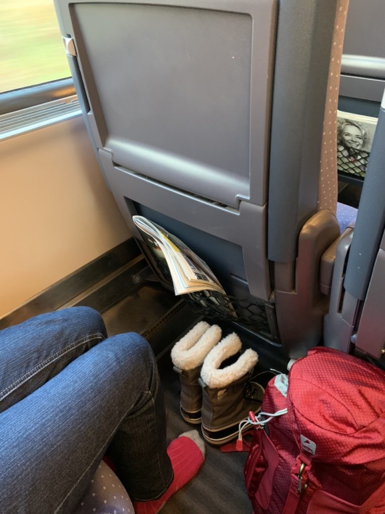 Leg room on the Deutsche Bahn ICE train from Amsterdam to Berlin